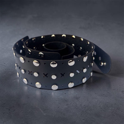 Women's Wide Leather Black Belt for Dresses - Studded Waist Belt