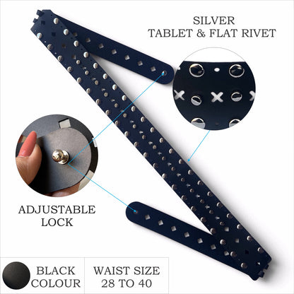 Women's Wide Leather Black Belt for Dresses - Studded Waist Belt