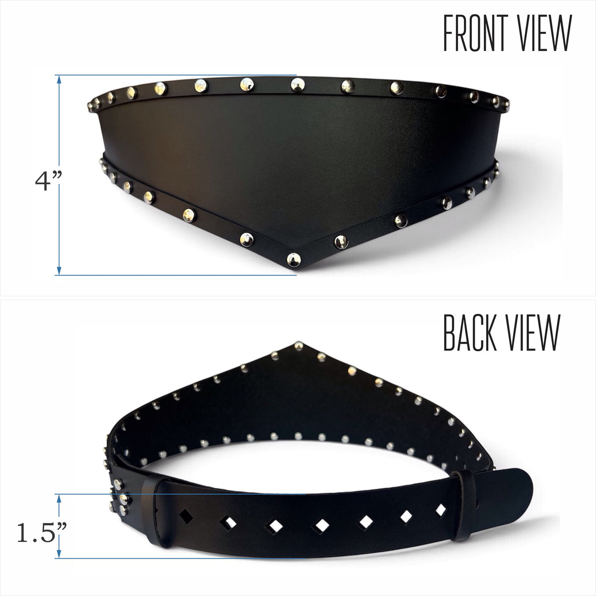 Women's Wide Leather Black Belt - Studded Waist Belt