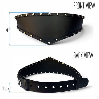 Women's Wide Leather Black Belt - Studded Waist Belt