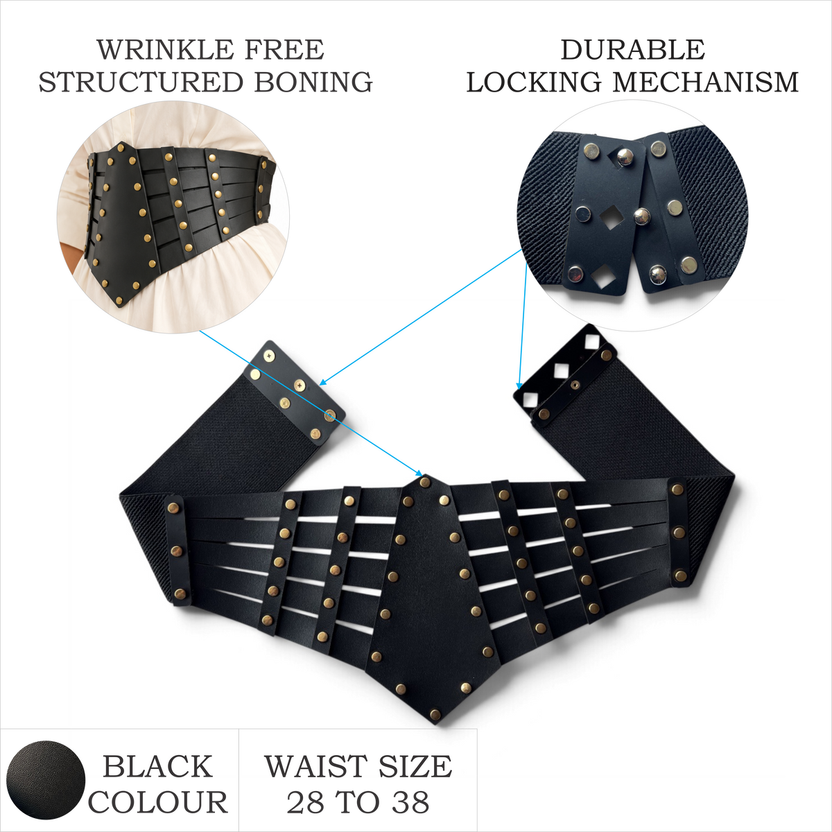 Women’s Black Studded Corset Waist Belt