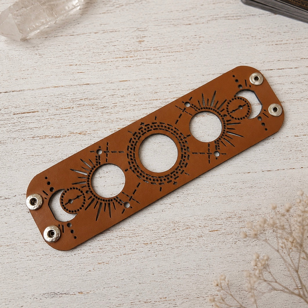 Leather Statement Cutwork Reversible Cuff Bracelet - Black and Camel