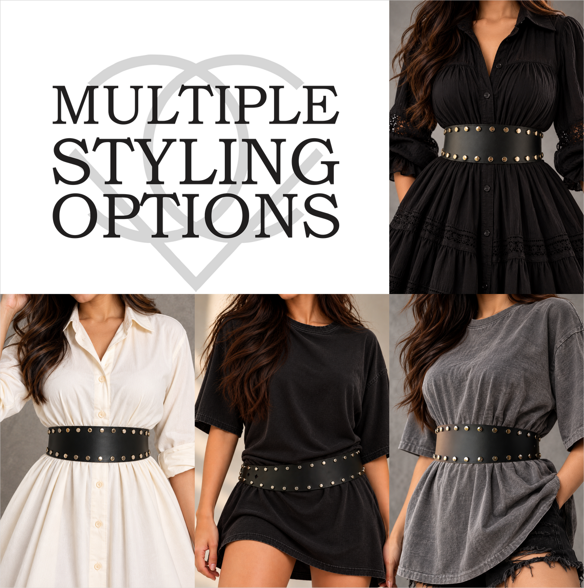 Women’s Wide Leather Black Belt for Dresses – Studded Waist Belt