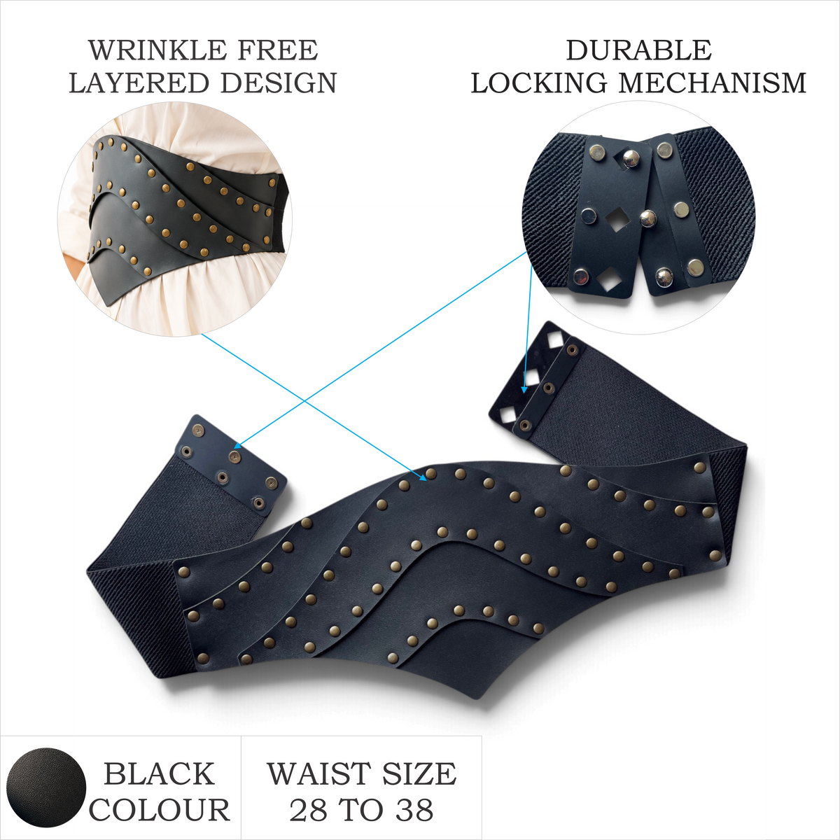 Women’s Black Studded Layered Corset Waist Belt