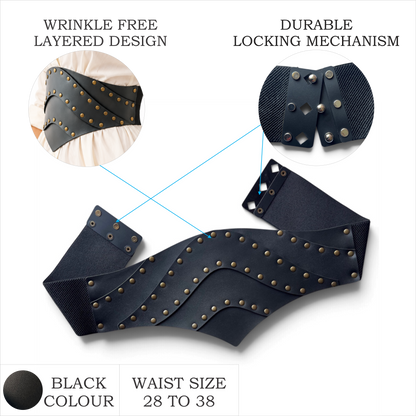 Women’s Black Studded Layered Corset Waist Belt