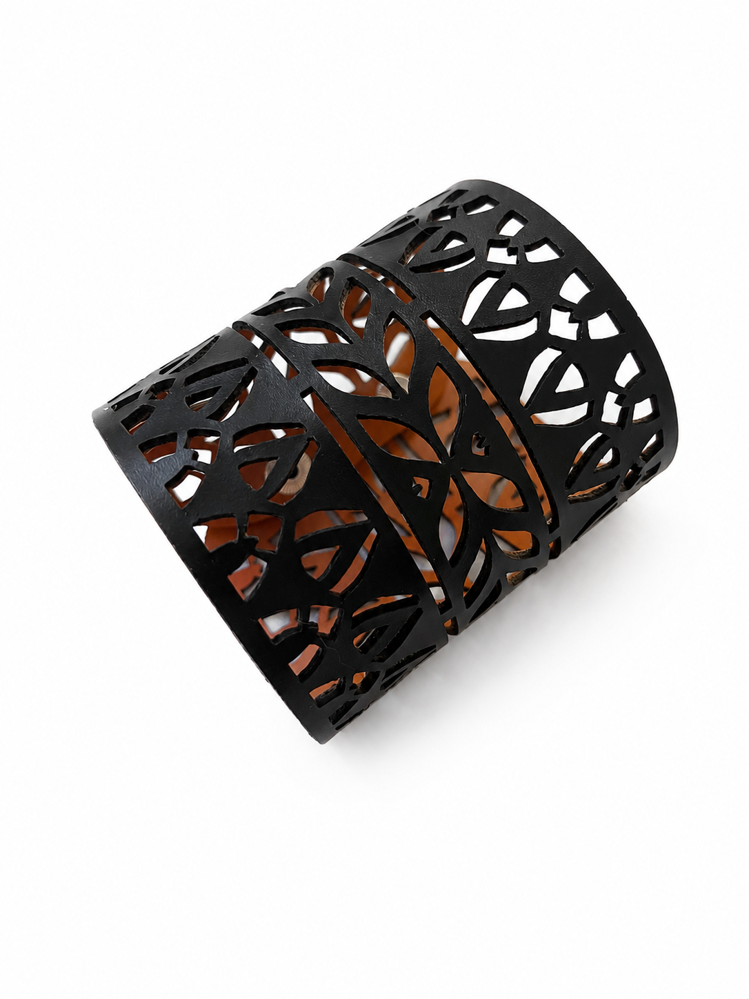 Leather Statement Cutwork Reversible Cuff Bracelet - Black and Camel