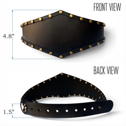Women's Wide Leather Black Belt for Dresses - Studded Waist Belt