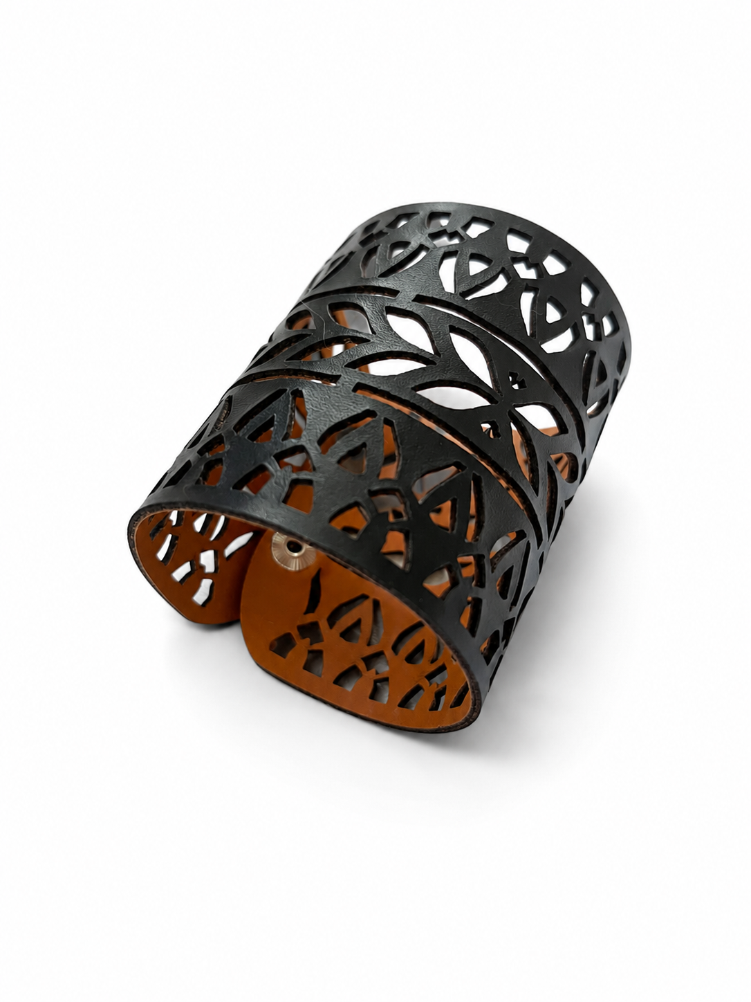 Leather Statement Cutwork Reversible Cuff Bracelet - Black and Camel