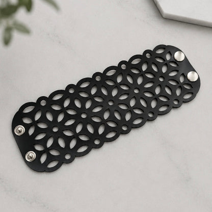 Leather Statement Cutwork Reversible Cuff Bracelet - Black and Camel