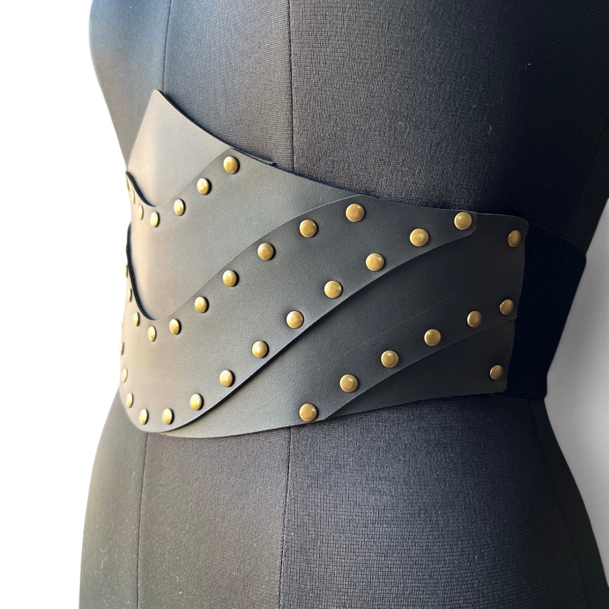 Women’s Black Studded Layered Corset Waist Belt