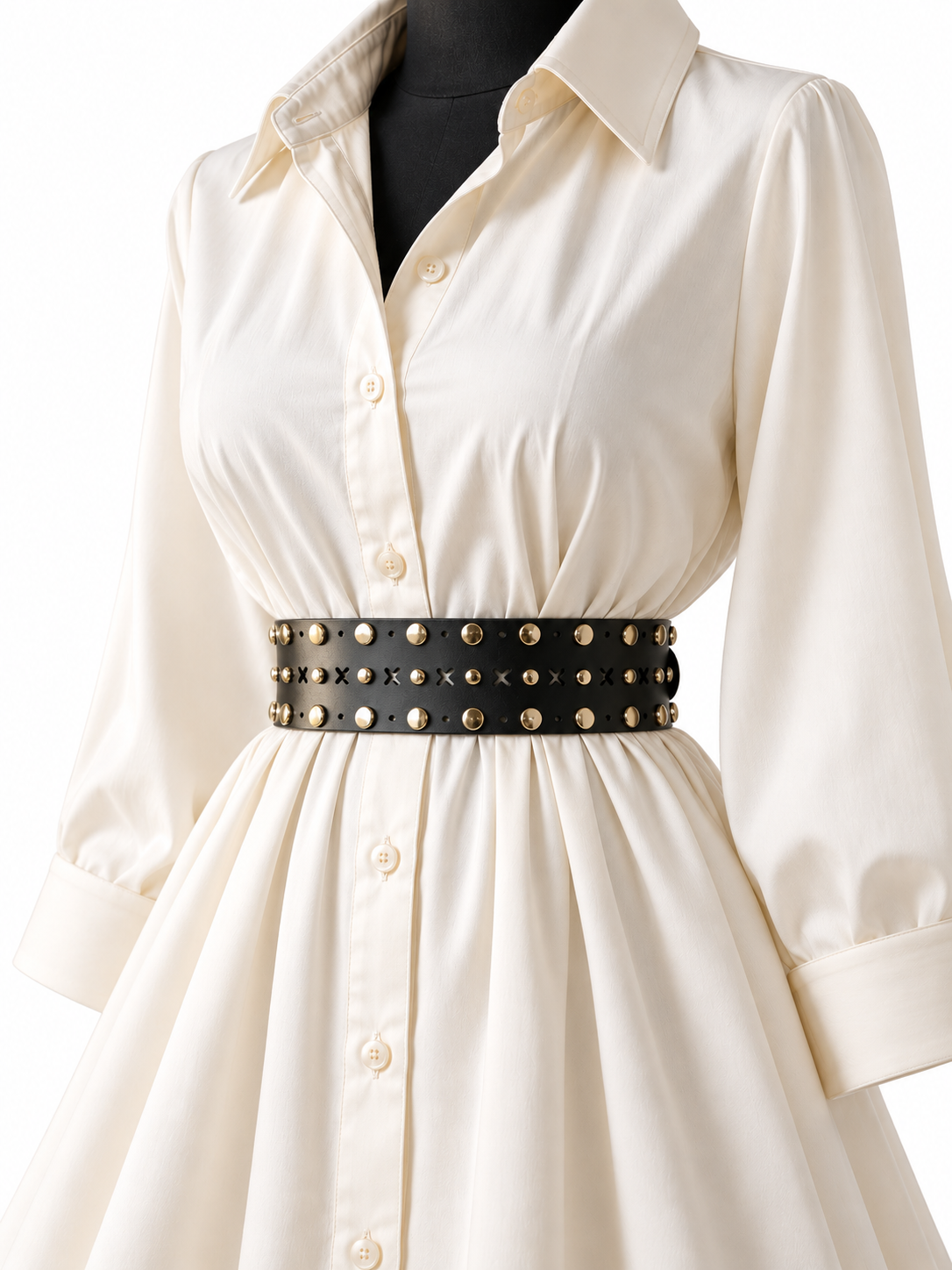 Women's Wide Leather Black Belt for Dresses - Studded Waist Belt