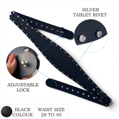 Women's Wide Leather Black Belt for Dresses - Studded Waist Belt