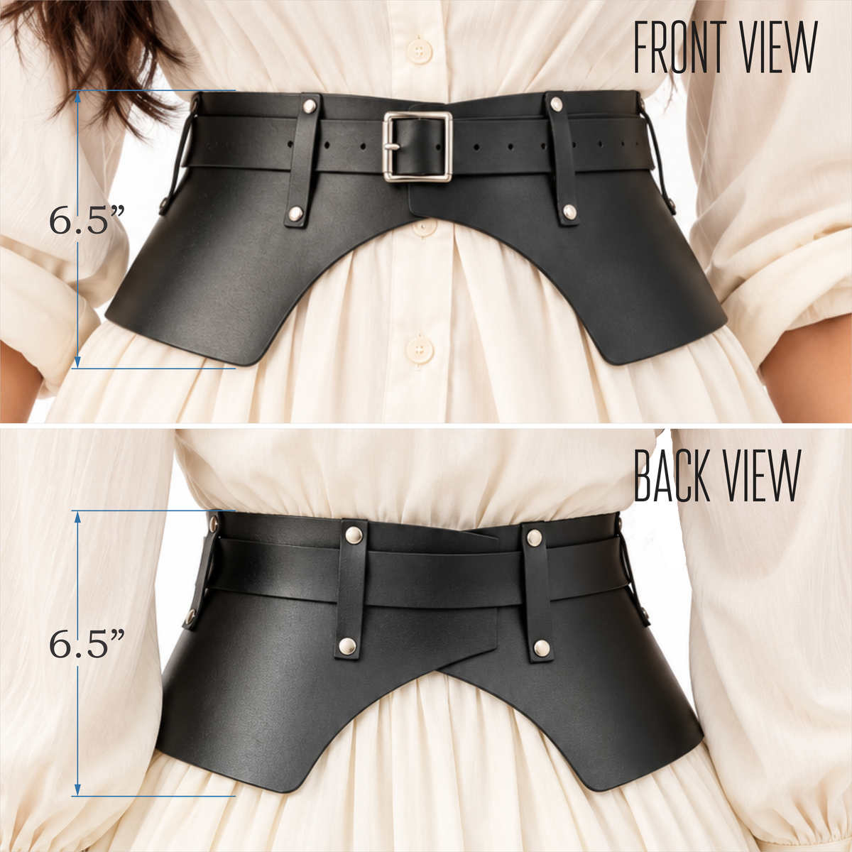 Women’s Black PU Leather Peplum Belt with Buckle