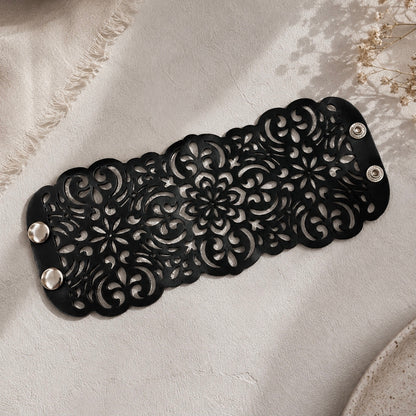 Leather Statement Cutwork Reversible Cuff Bracelet - Black and Camel