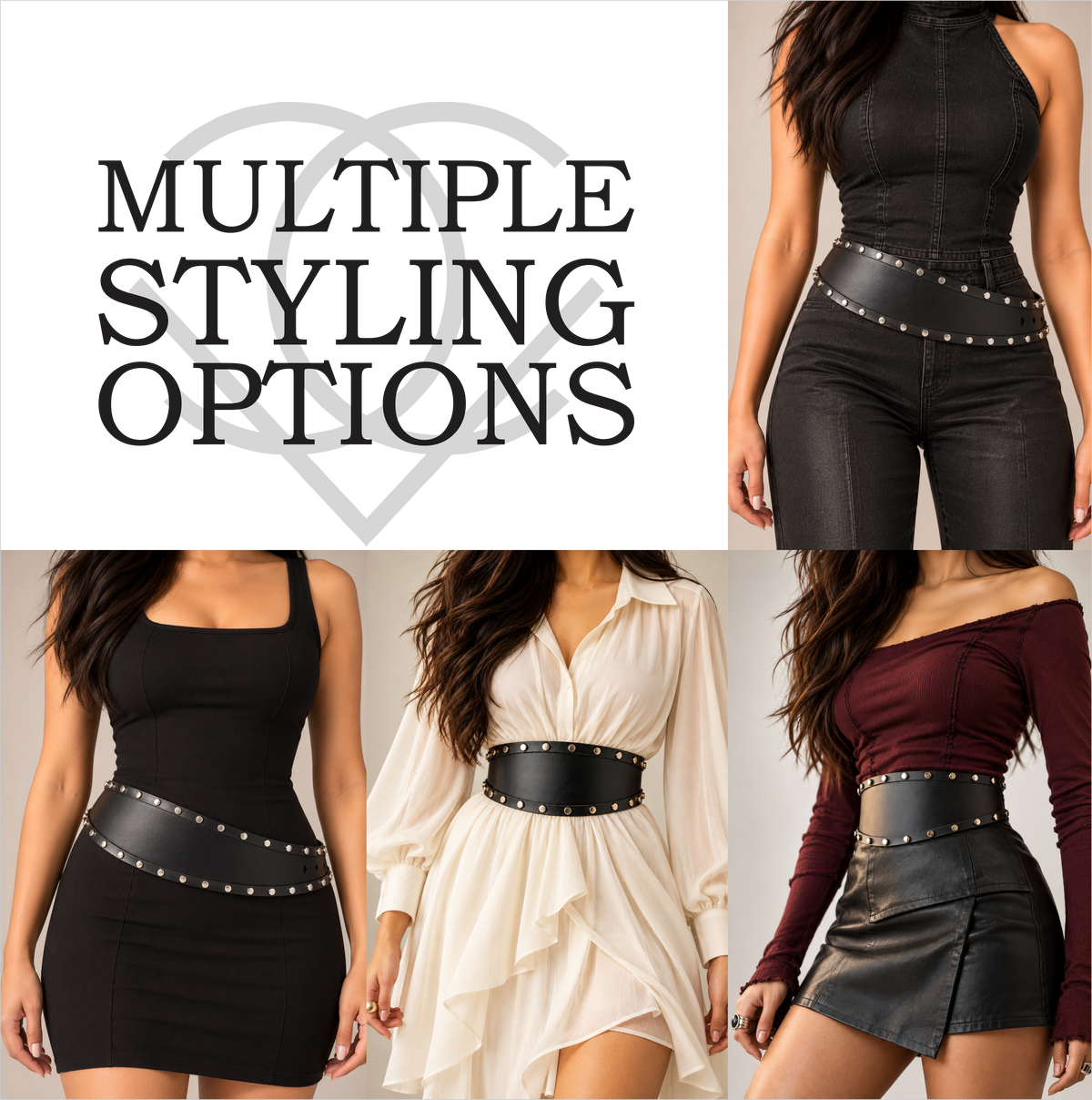 Women's Wide Leather Black Belt for Dresses - Studded Waist Belt