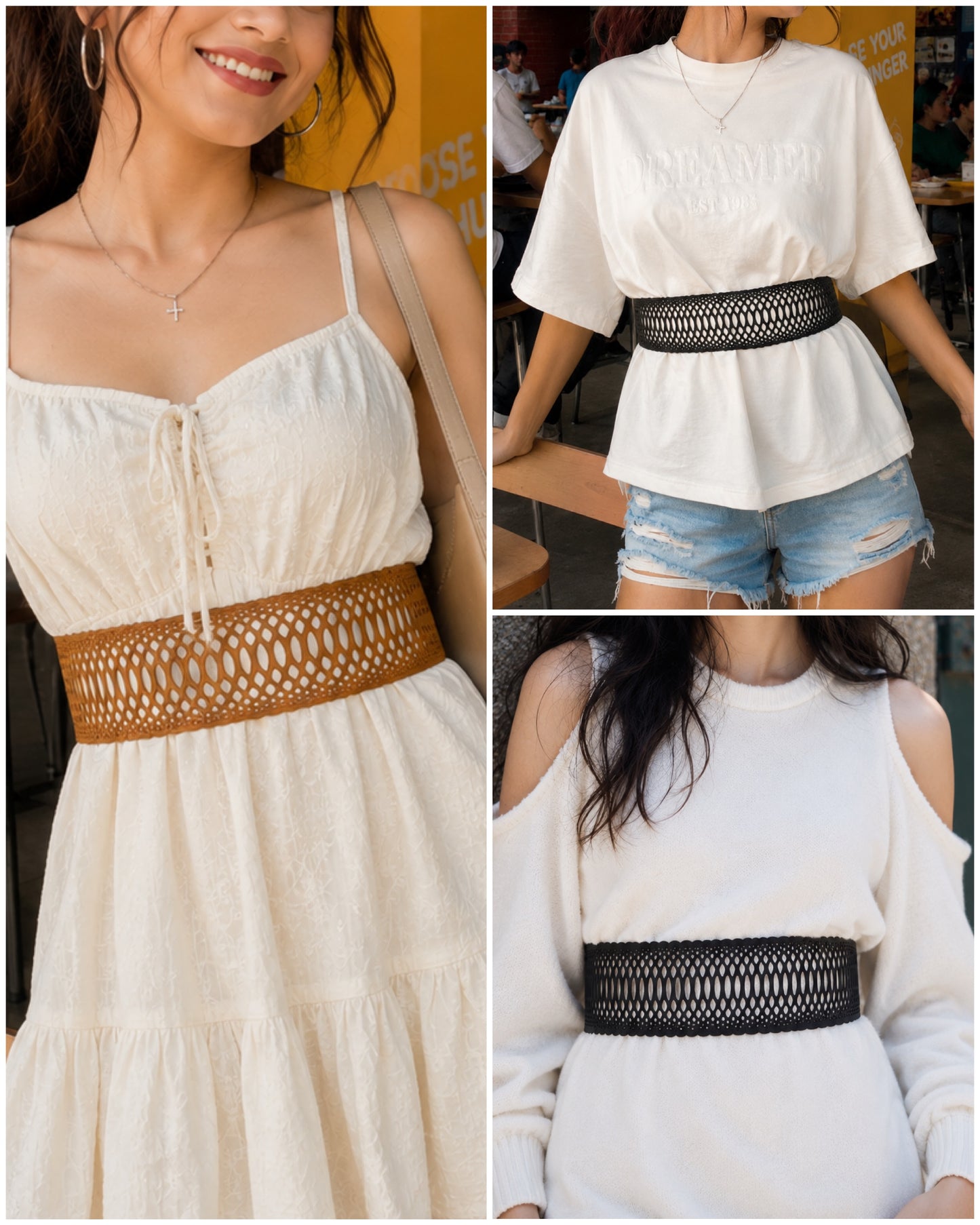 Leather snakeskin Cutwork Reversible Wide Waist Belt - Black and Camel
