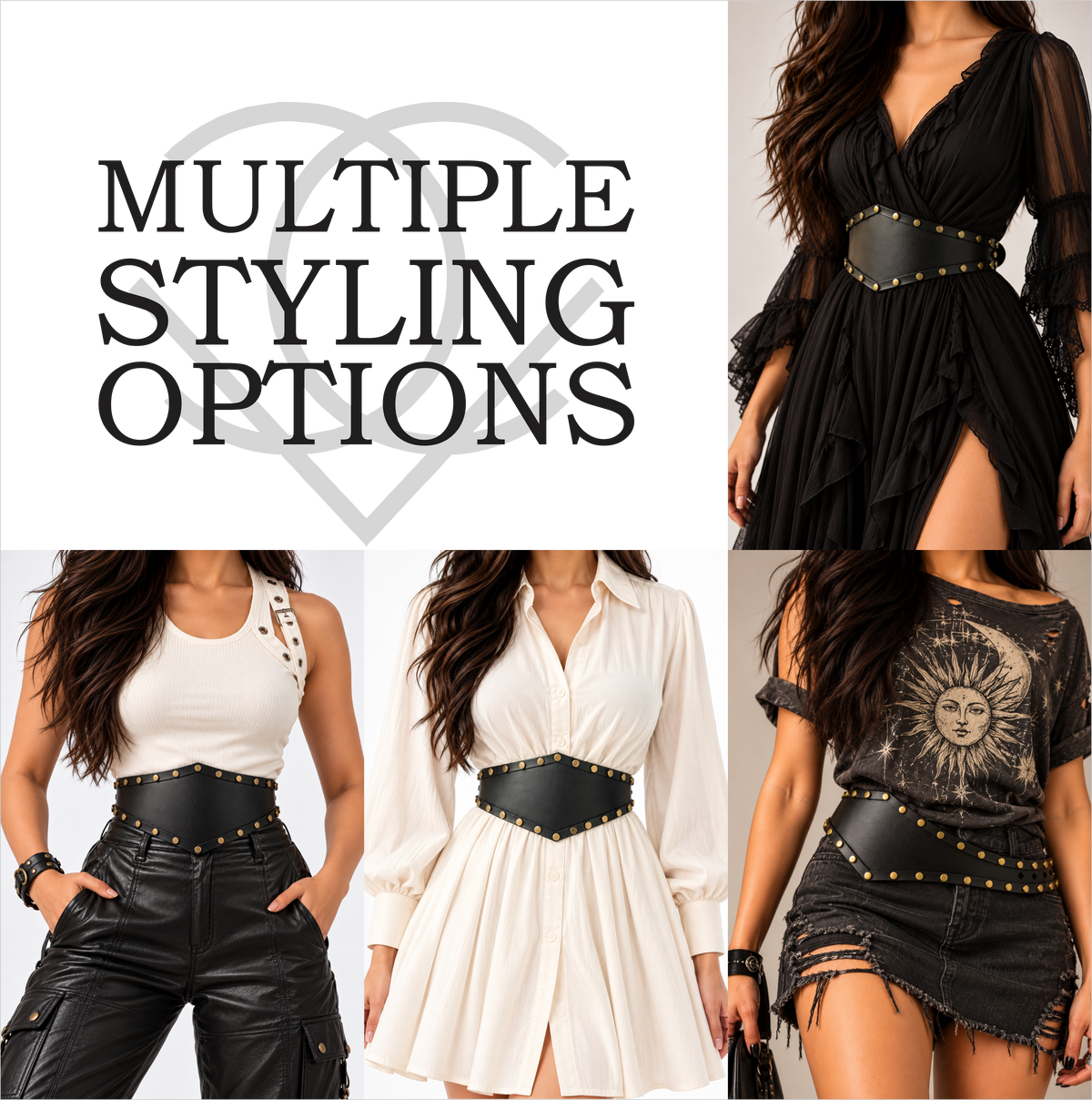 Women's Wide Leather Black Belt for Dresses - Studded Waist Belt
