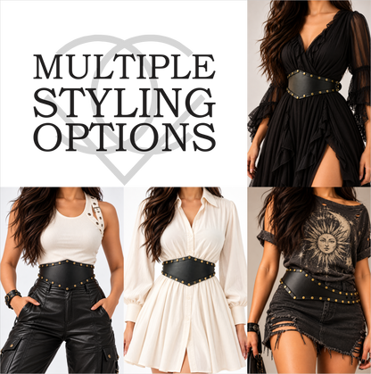 Women's Wide Leather Black Belt for Dresses - Studded Waist Belt