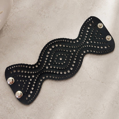 Leather Statement Cutwork Reversible Cuff Bracelet - Black and Camel