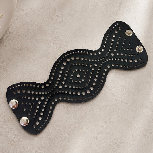 Leather Statement Cutwork Reversible Cuff Bracelet - Black and Camel