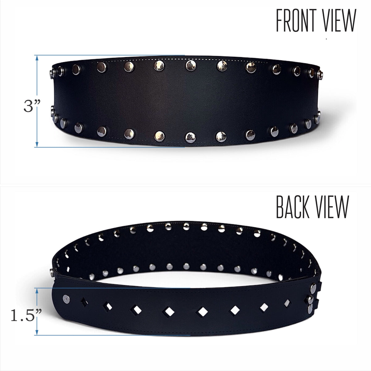 Women’s Wide Leather Black Belt for Dresses – Studded Waist Belt