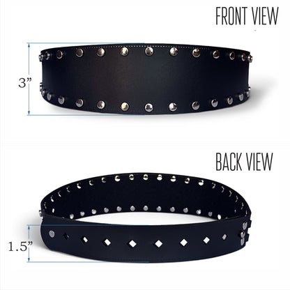 Women’s Wide Leather Black Belt for Dresses – Studded Waist Belt