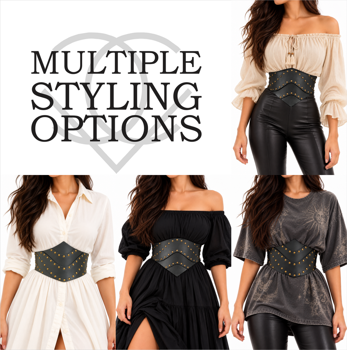 Women’s Black Studded Layered Corset Waist Belt