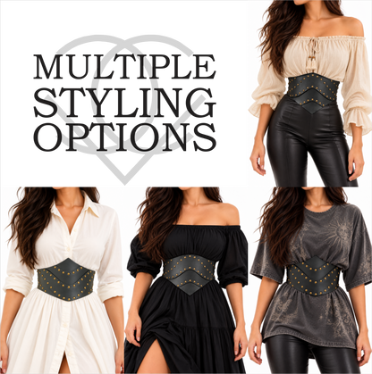 Women’s Black Studded Layered Corset Waist Belt