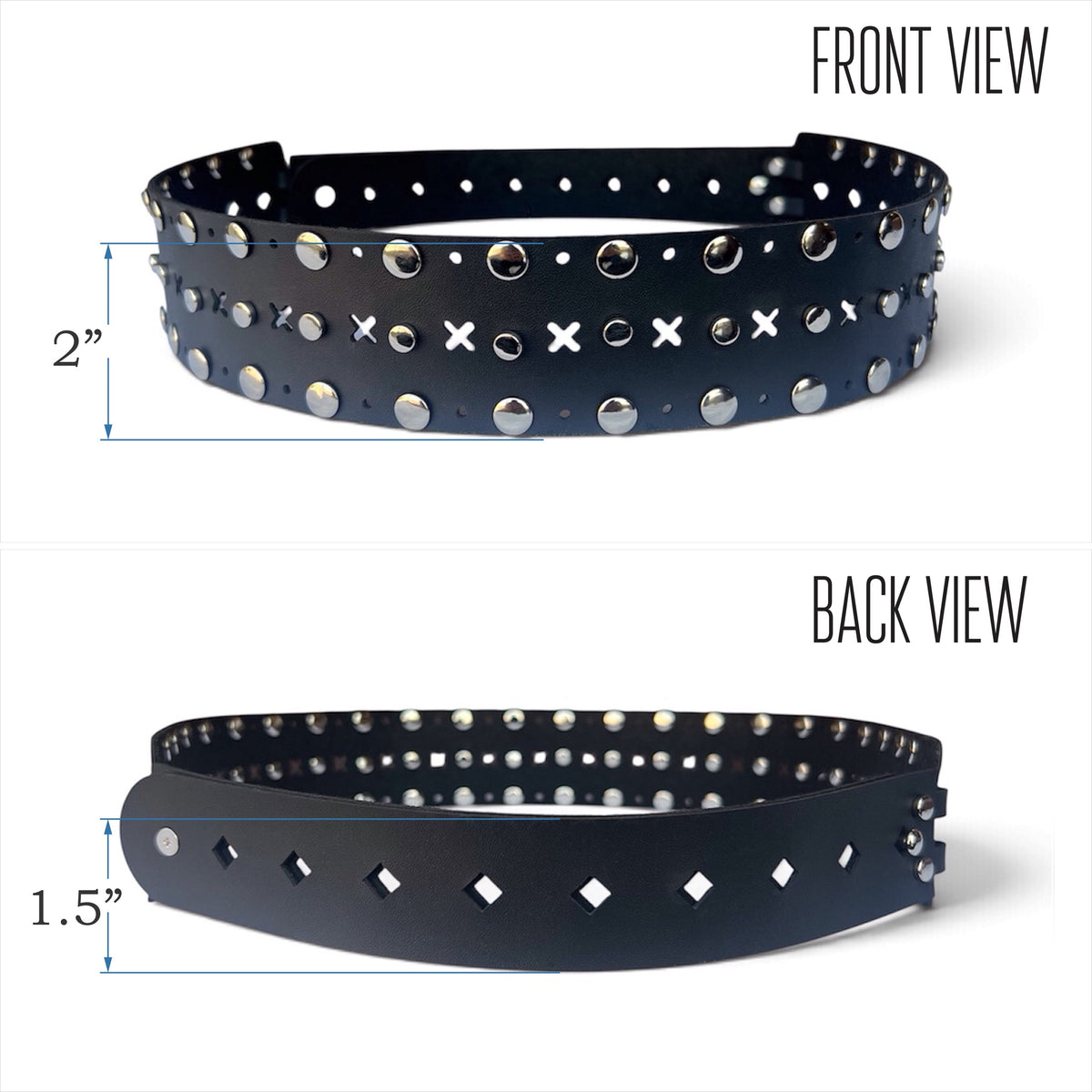 Women's Wide Leather Black Belt for Dresses - Studded Waist Belt