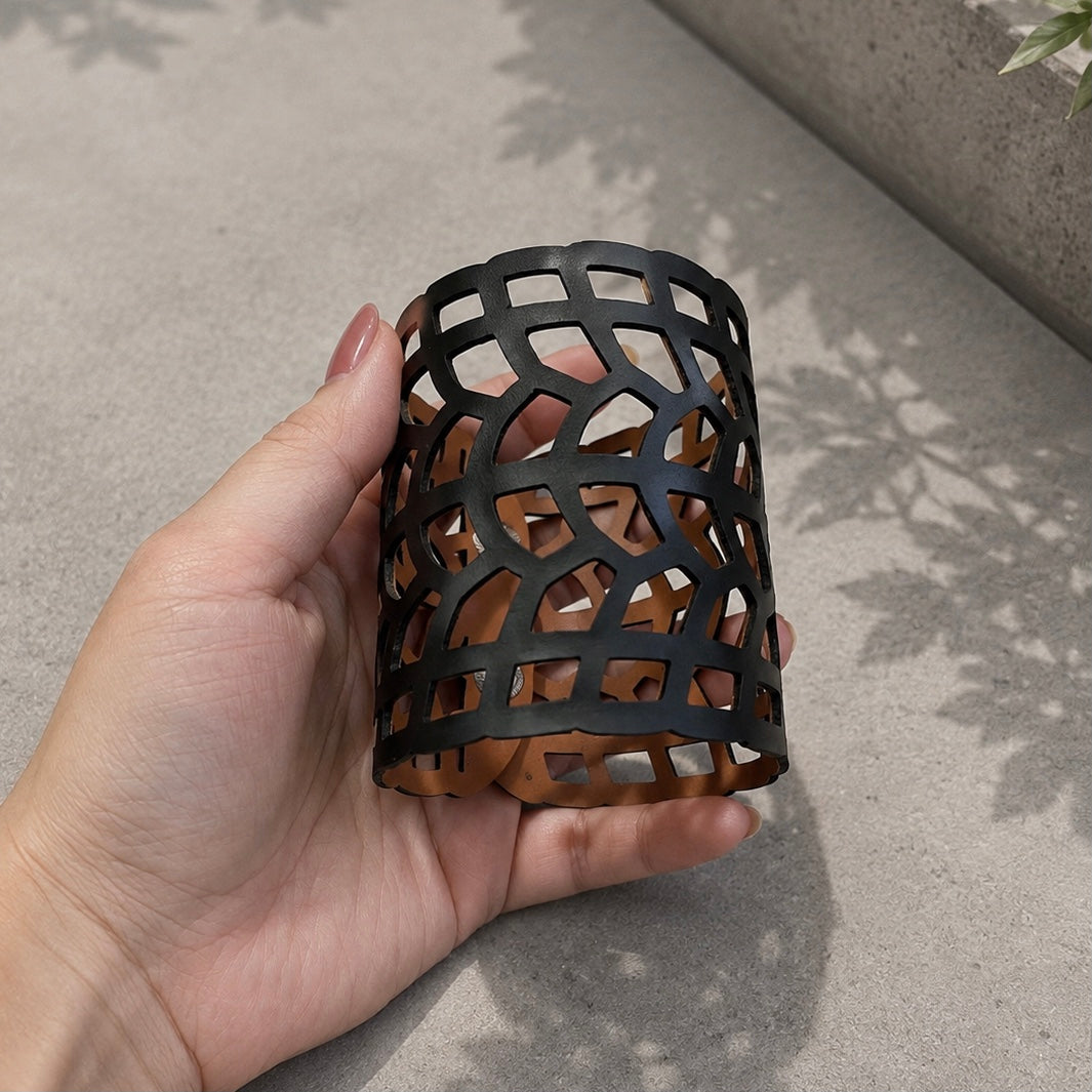 Leather Statement Cutwork Reversible Cuff Bracelet - Black and Camel