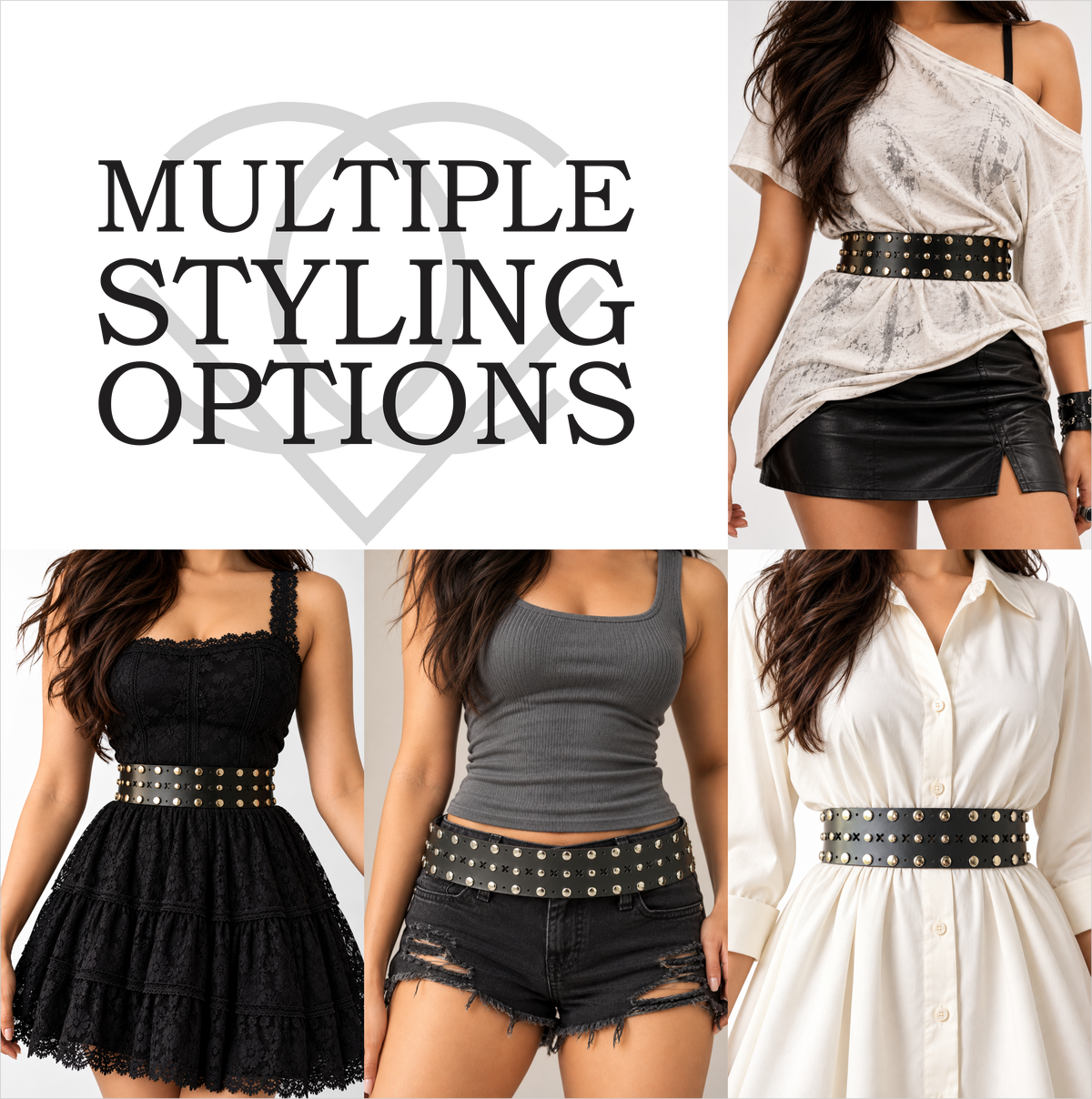 Women's Wide Leather Black Belt for Dresses - Studded Waist Belt