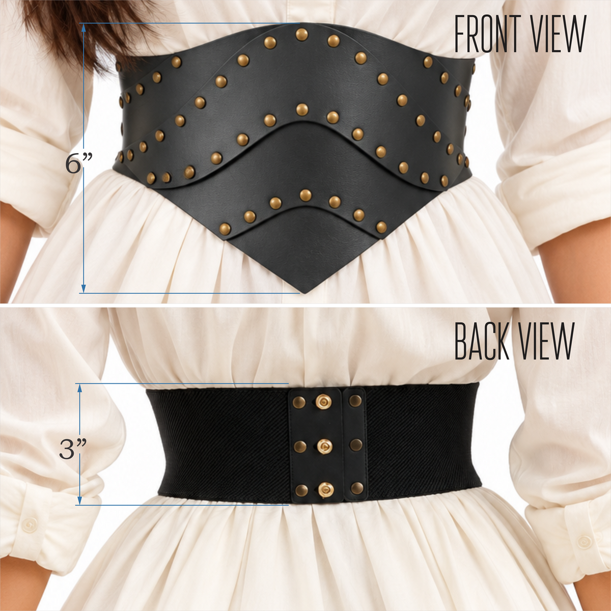 Women’s Black Studded Layered Corset Waist Belt