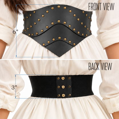 Women’s Black Studded Layered Corset Waist Belt