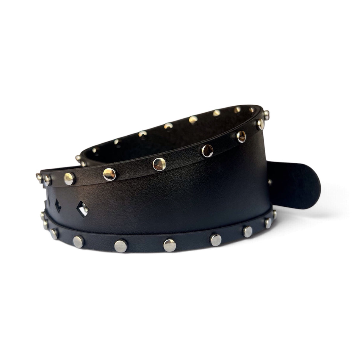 Women's Wide Leather Black Belt for Dresses - Studded Waist Belt