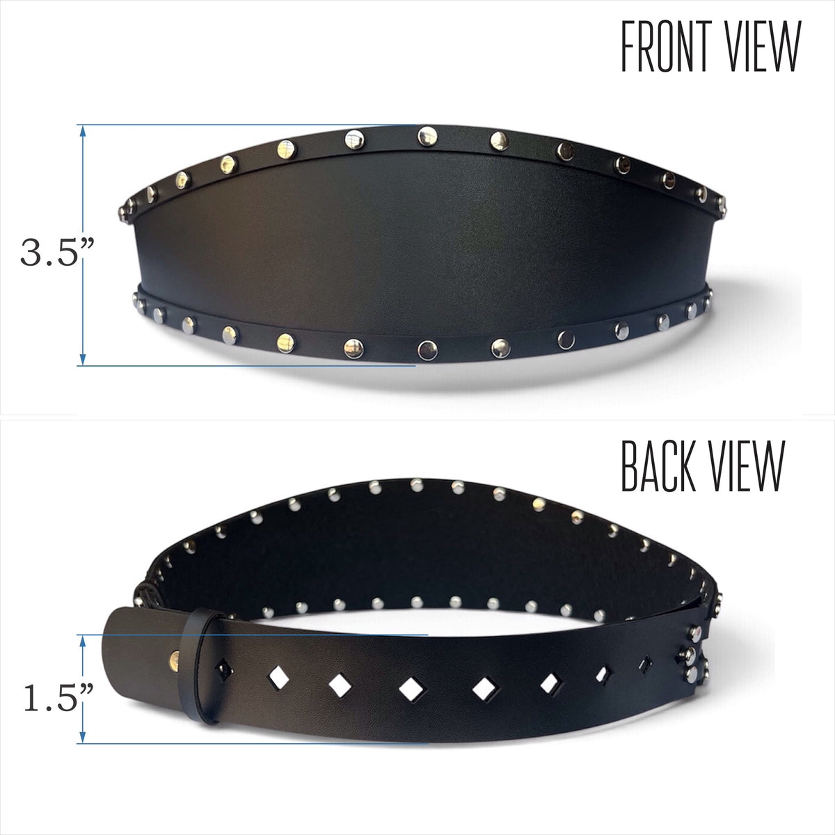Women's Wide Leather Black Belt for Dresses - Studded Waist Belt