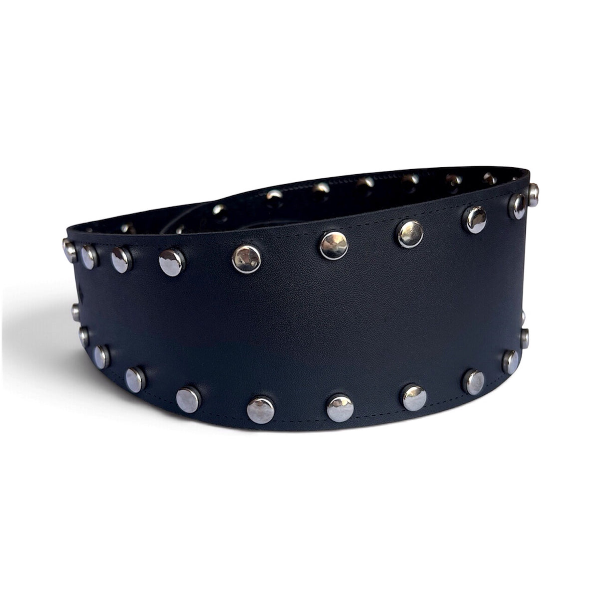 Women’s Wide Leather Black Belt for Dresses – Studded Waist Belt