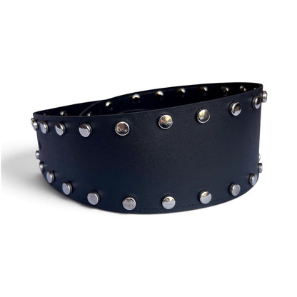 Women’s Wide Leather Black Belt for Dresses – Studded Waist Belt