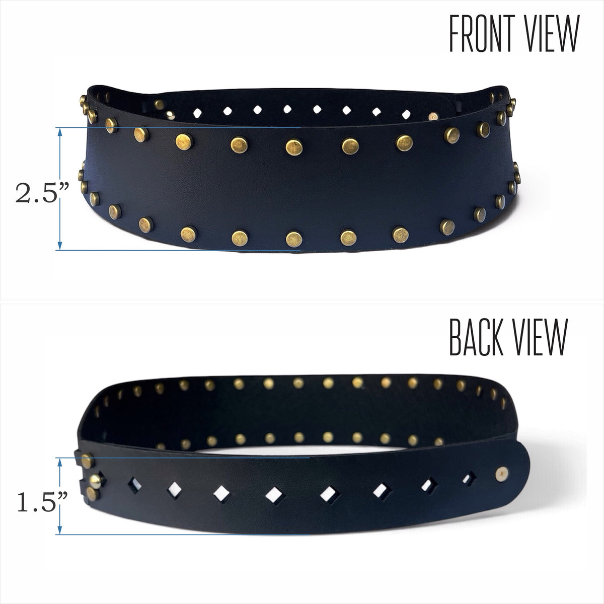 Women's Wide Leather Black Belt - Studded Waist Belt