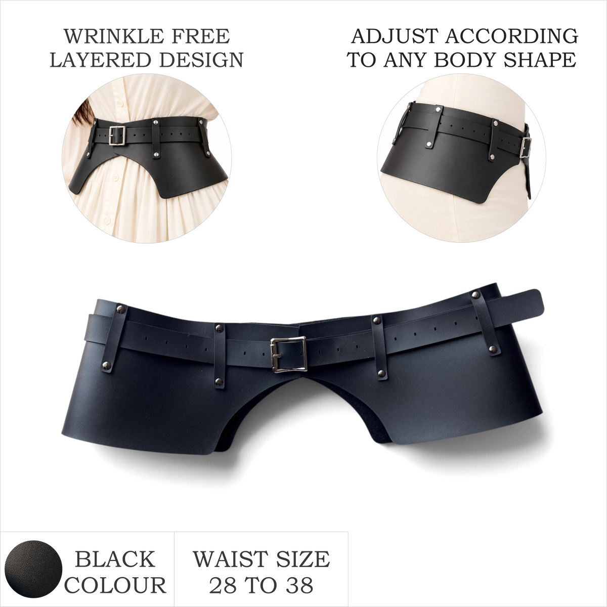 Women’s Black PU Leather Peplum Belt with Buckle