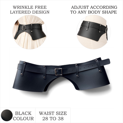 Women’s Black PU Leather Peplum Belt with Buckle