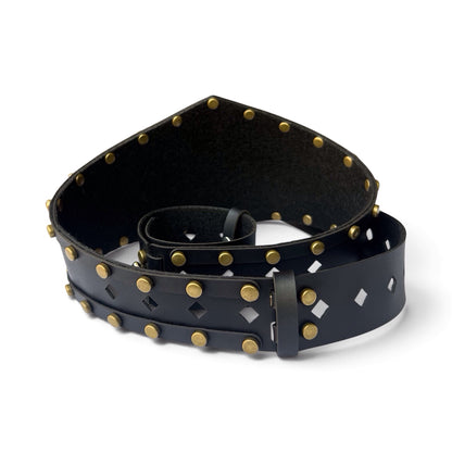 Women's Wide Leather Black Belt for Dresses - Studded Waist Belt