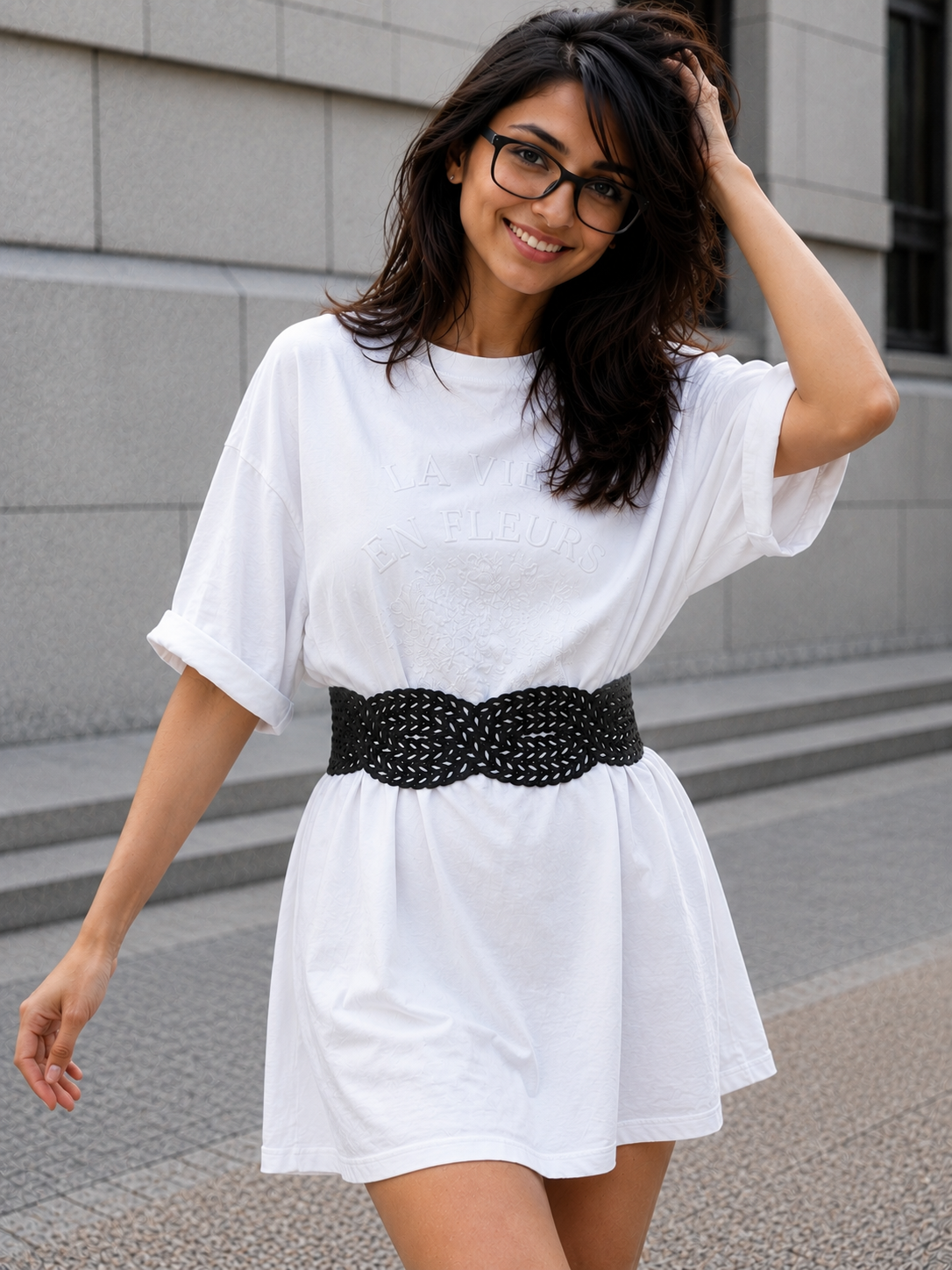 Leather Cutwork Reversible Stylish Wide Waist Belt - Black and Camel