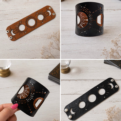 Leather Statement Cutwork Reversible Cuff Bracelet - Black and Camel