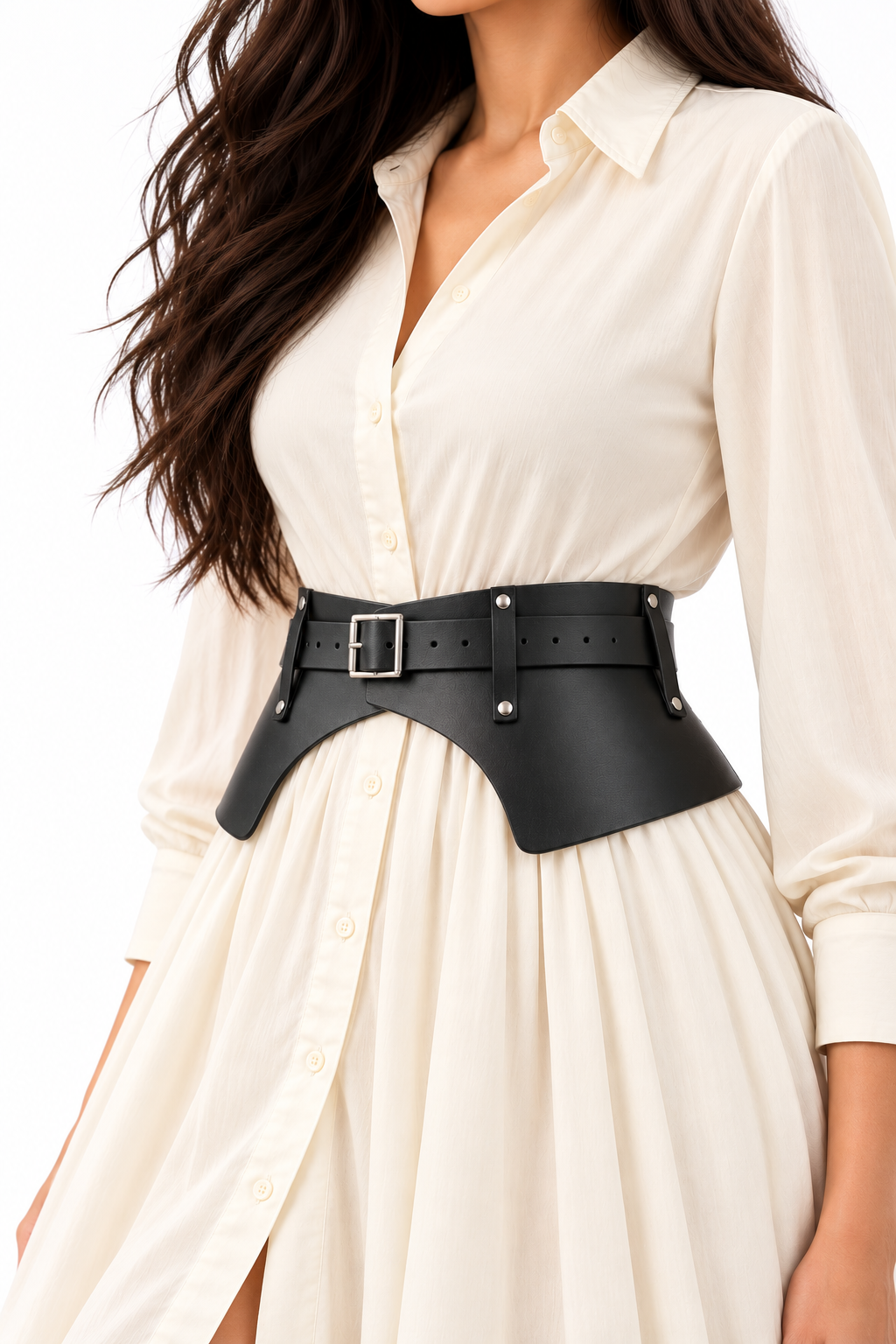 Women’s Black PU Leather Peplum Belt with Buckle