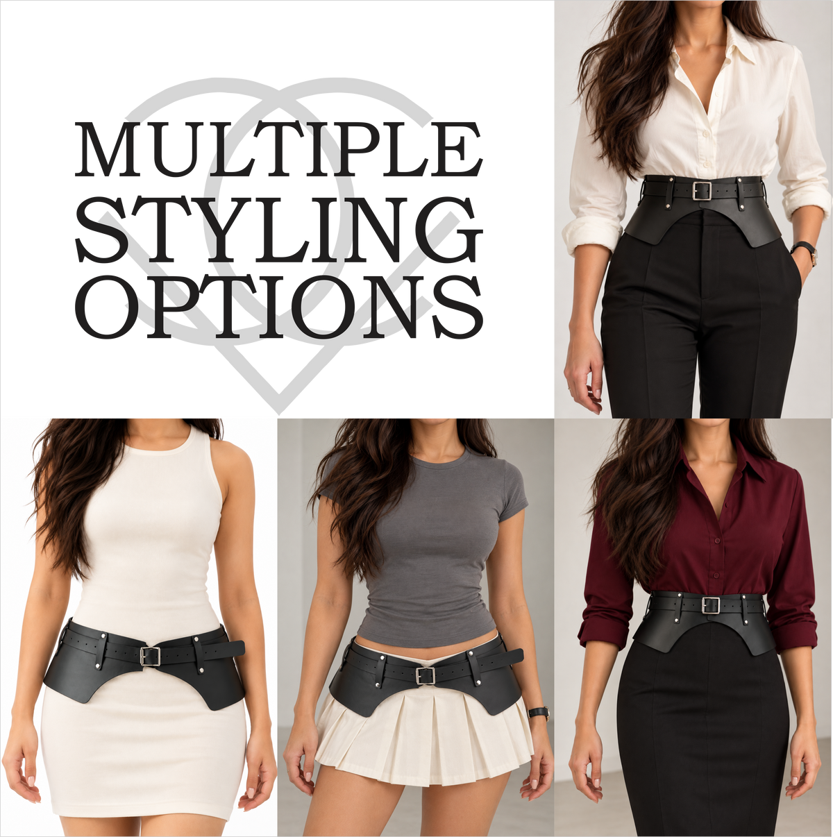 Women’s Black PU Leather Peplum Belt with Buckle