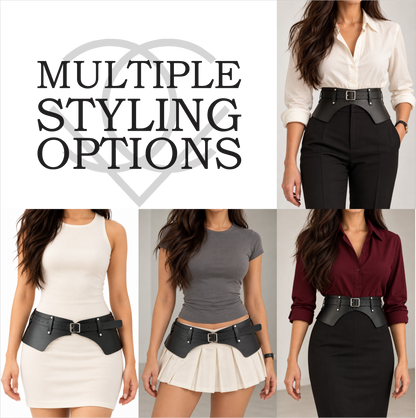 Women’s Black PU Leather Peplum Belt with Buckle