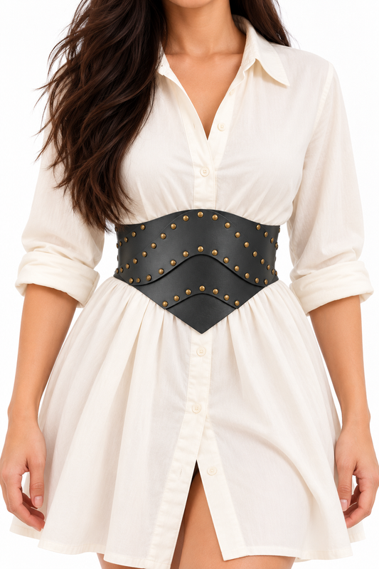 Women’s Black Studded Layered Corset Waist Belt