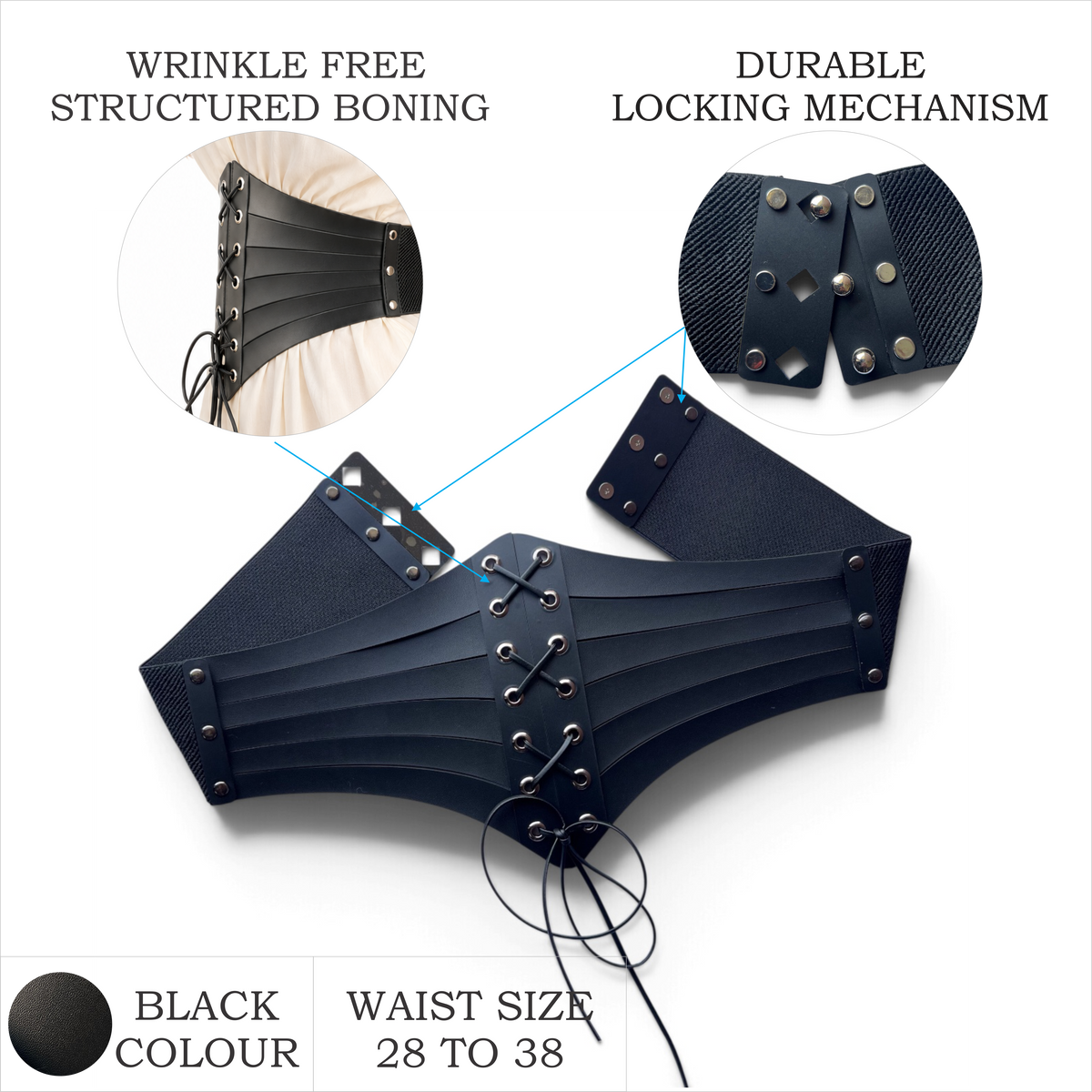 Women’s Black Lace-Up Corset Waist Belt