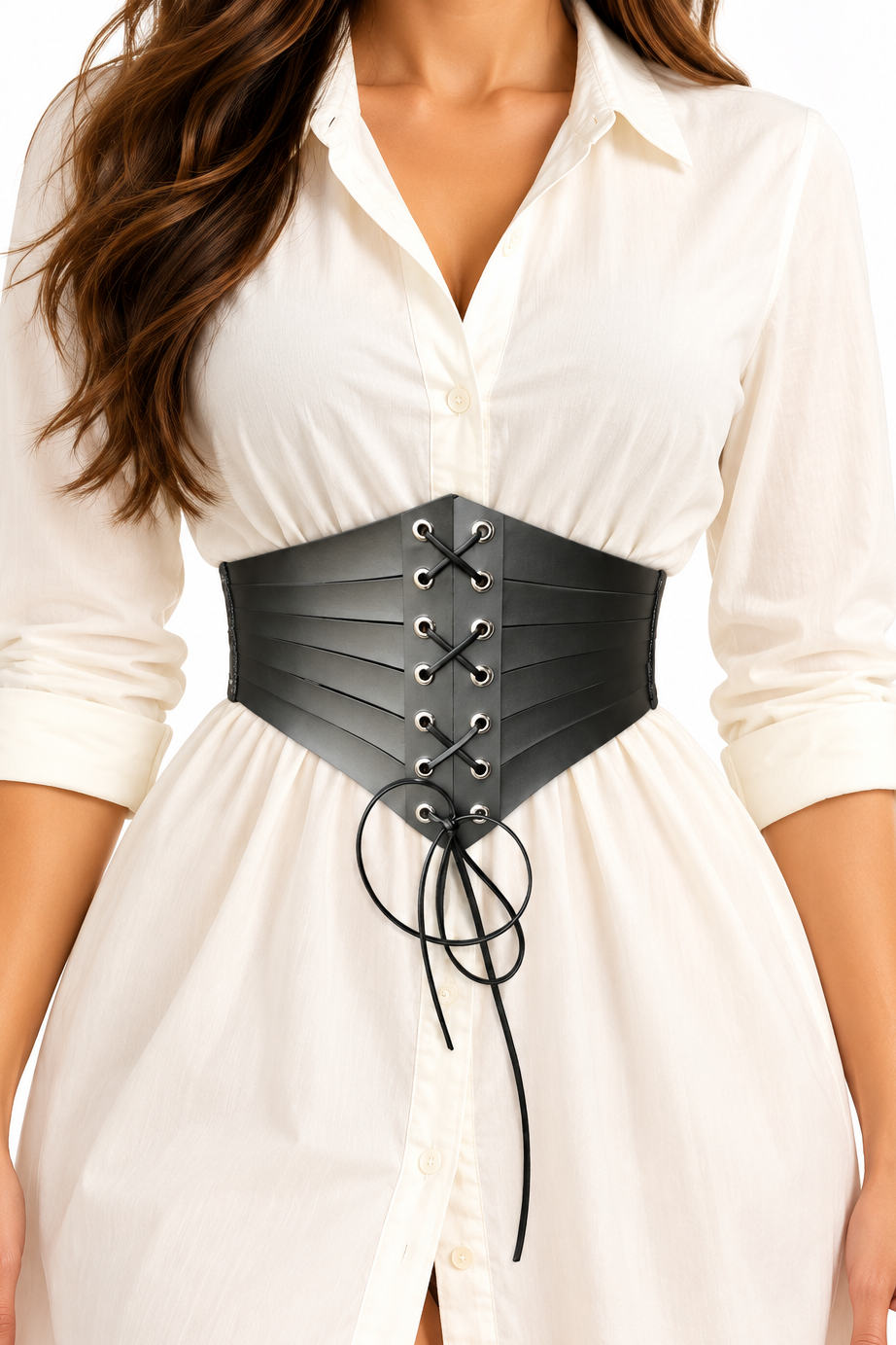 Women’s Black Lace-Up Corset Waist Belt