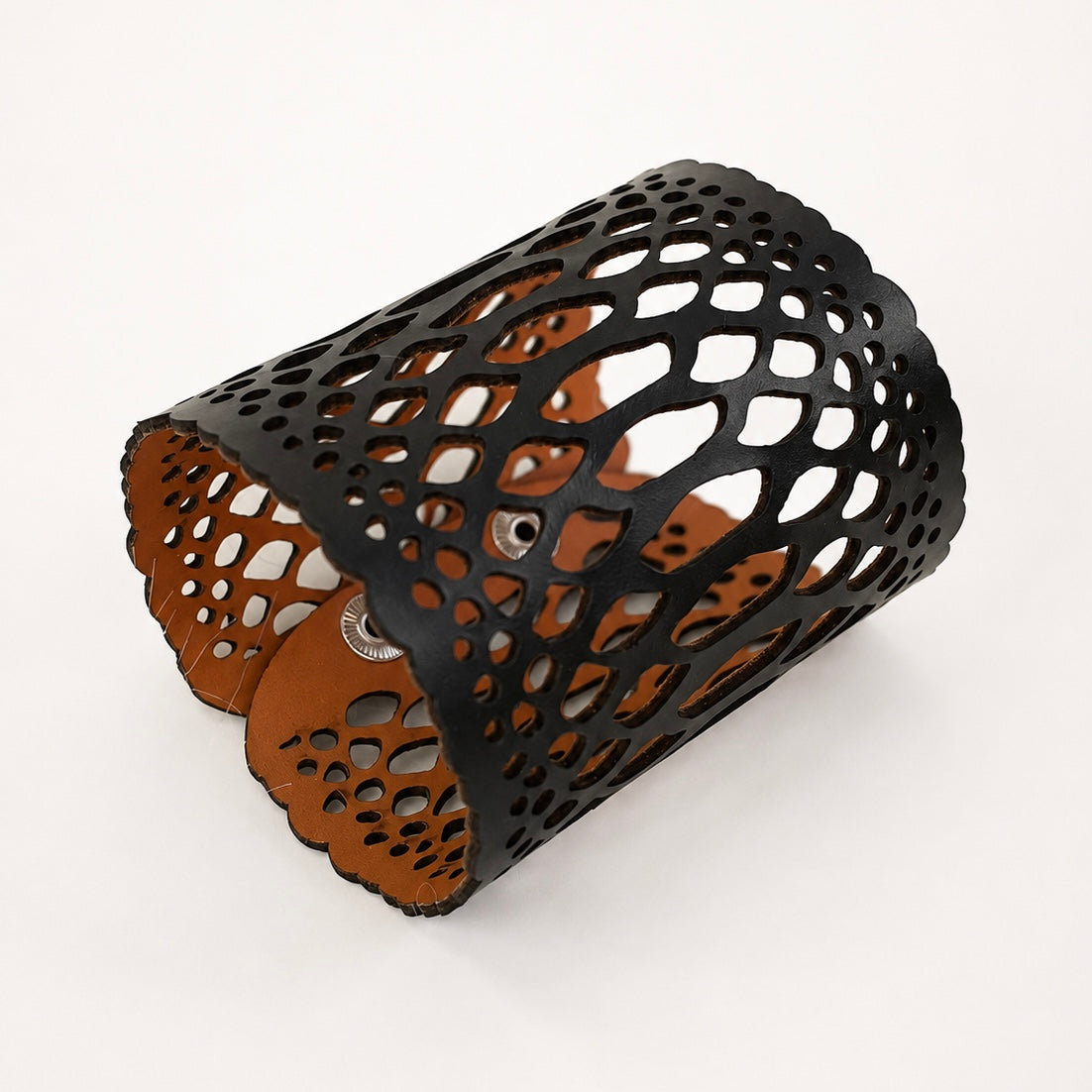 Leather Statement Cutwork Reversible Cuff Bracelet - Black and Camel